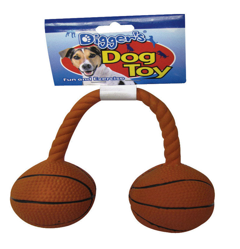 BOSS PET PRODUCTS INC, Boss Pet Digger's Jouet pour chien en latex orange avec deux ballons de basket grinçants Medium 1 pk