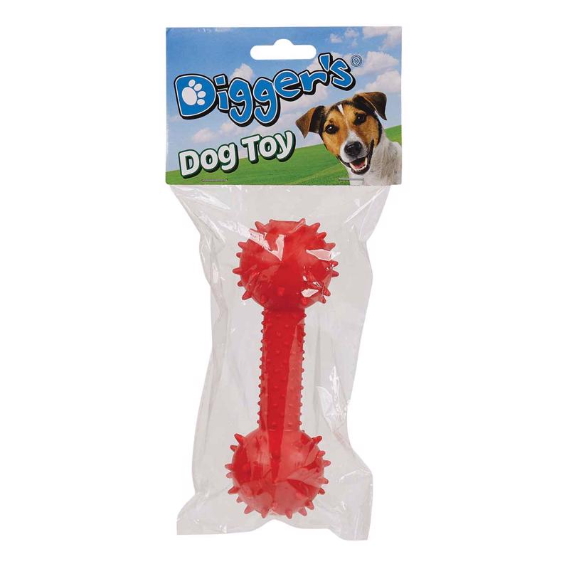 BOSS PET PRODUCTS INC, Boss Pet Digger's Red Rubber Spiked TPR Dumbbell w/Bell Dog Toy Medium 1 pk