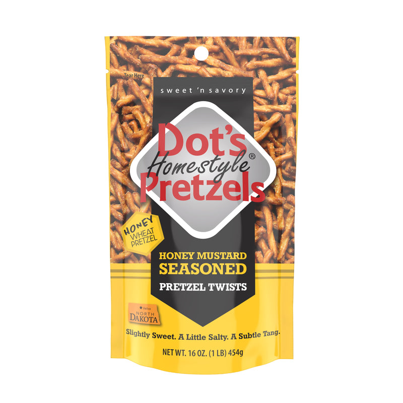 Bretzels à pois, Bretzels au miel et à la moutarde de Dot's en sachet de 16 oz (paquet de 30)