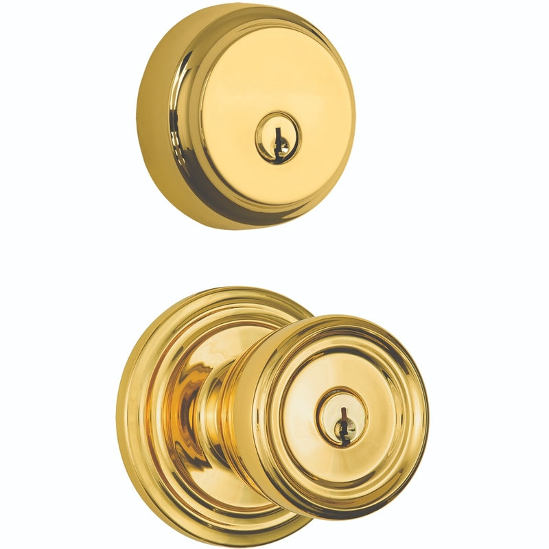 HAMPTON PRODUCTS INTERNATIONAL, Brinks Push Pull Rotate Barrett Polished Brass Knob and Deadbolt Set 1.75 in.