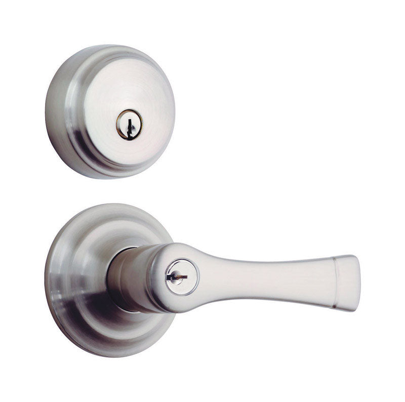 HAMPTON PRODUCTS INTERNATIONAL, Brinks Push Pull Rotate Harper Satin Nickel Entry Lever and Deadbolt Set KW1 1.75 in.