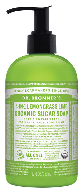 ALL ONE GOD FAITH INC, Bronner Organic Lemongrass Lime Scent Sugar Scrub 12 oz (Pack de 12).