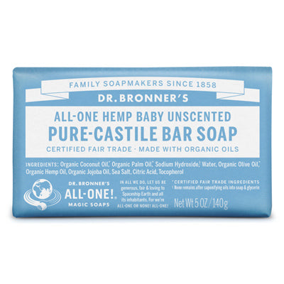 ALL ONE GOD FAITH INC, Bronner Organic Unscented Scent Pure-Castile Baby Bar Soap 5 oz (Pack of 12).