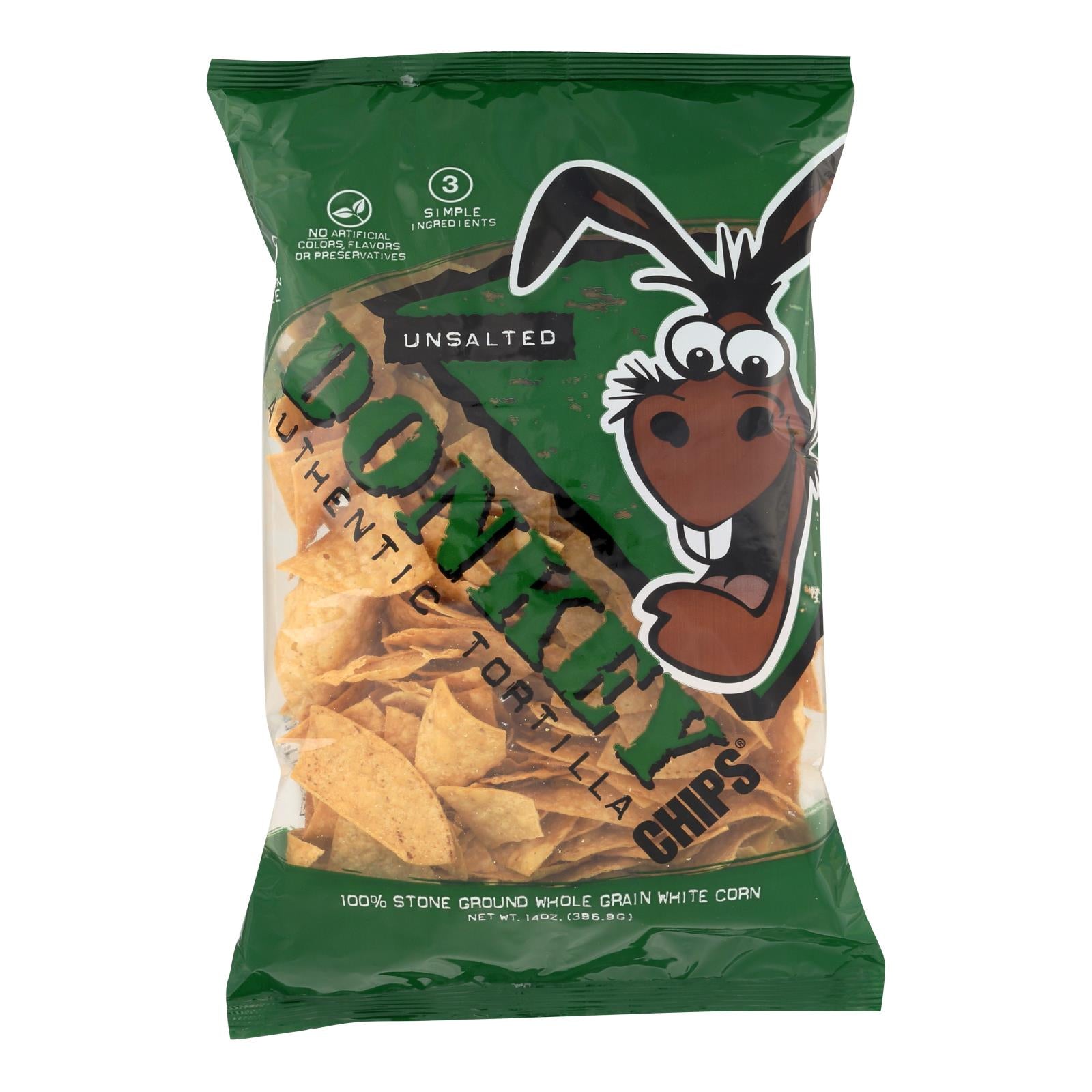 Chips d'âne, Chips Tortilla Donkey Chips - non salées - caisse de 12 - 14 oz (paquet de 12)