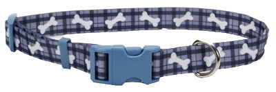 Coastal Pet Products, Inc., Collier ajustable pour chien, Plaid/Bone, Nylon, 5/8 x 12-18-In.