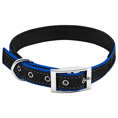 Pet Expert, Collier pour chien, rembourré, bleu/noir réfléchissant, 1 x 26-In.