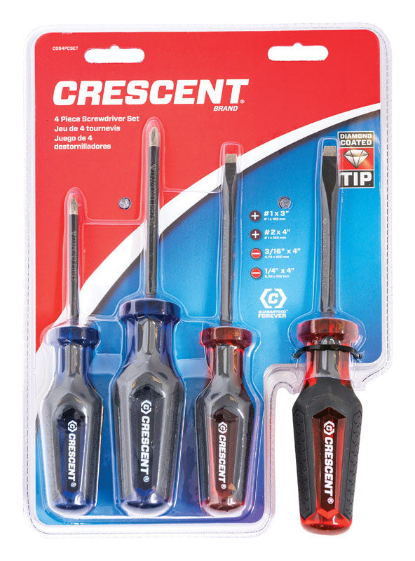 APEX TOOL GROUP INC, Crescent Assorted Phillips/Slotted Diamond Coated Screwdriver Set 4 pc