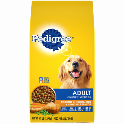 PEDIGREE, Croquettes pour chien, Adultes Nutrition Complète Poulet Rôti, Riz & Légumes, 3.5-Lbs (Pack de 4)