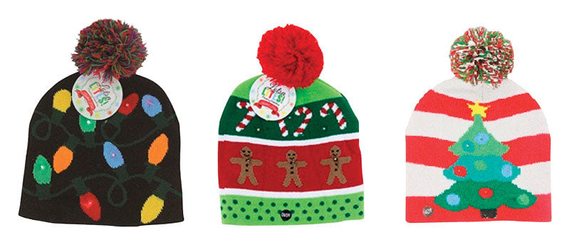 DM MERCHANDISING INC, DM Merchandising - Chapeaux de Noël clignotants en tricot acrylique (paquet de 18)