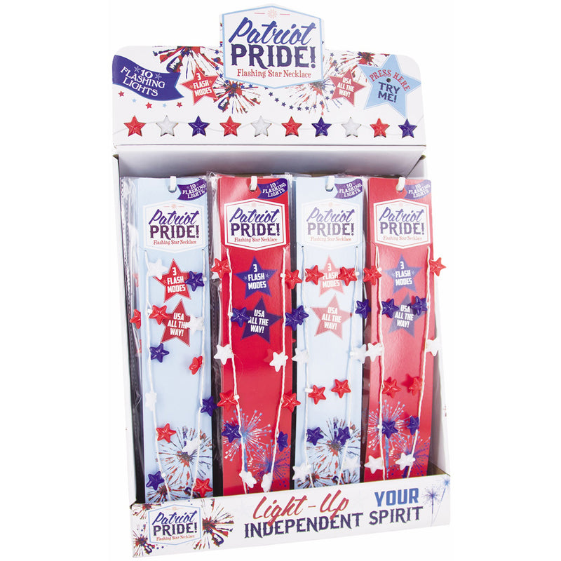 DM MERCHANDISING INC, DM Merchandising Collier d'étoiles clignotantes Patriotic Pride en plastique 1 pk (Pack de 36)