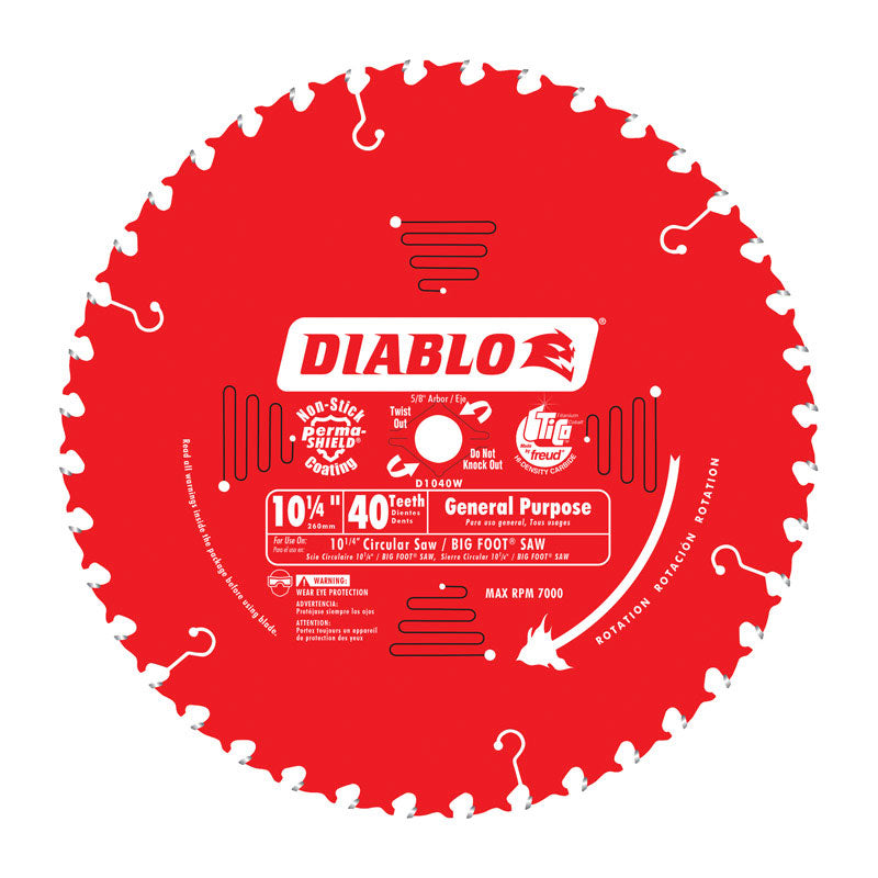 FREUD AMERICA INC, Diablo 10-1/4 in. D X 5/8 in. TiCo Hi-Density Carbide Circular Saw Blade 40 teeth 1 pk