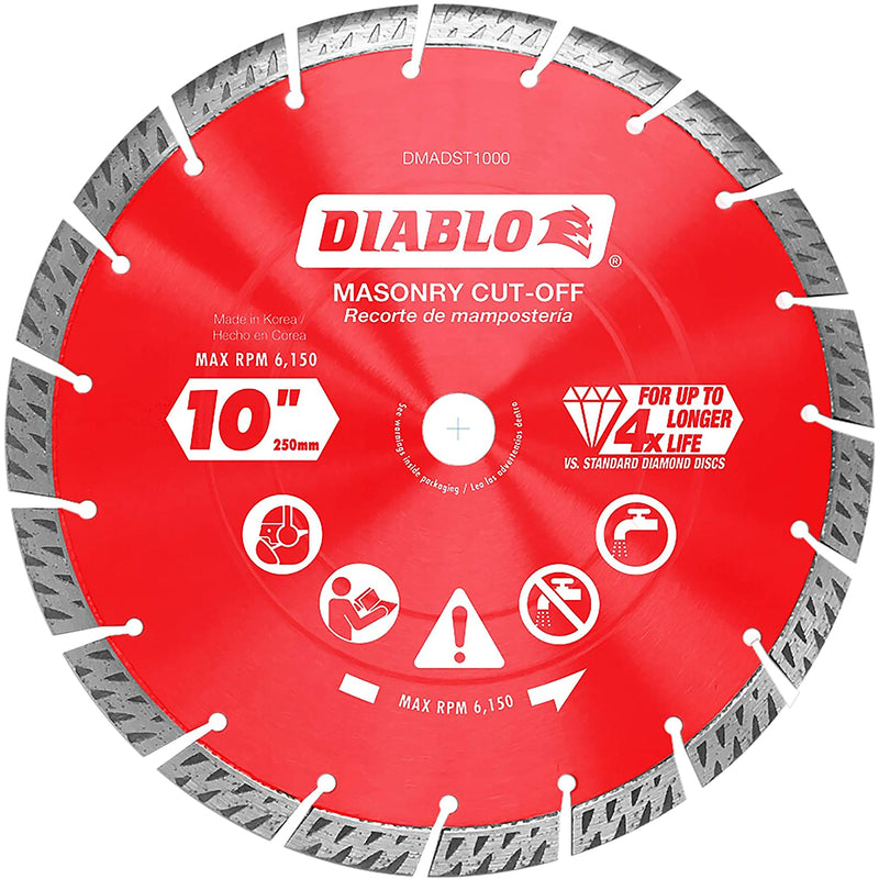 FREUD AMERICA INC, Diablo 10 in. D X 1 in. Disque à tronçonner à jante turbo diamantée pour maçonnerie