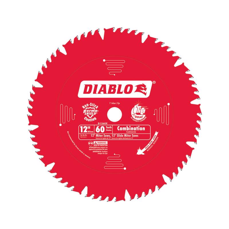 FREUD AMERICA INC, Diablo 12 in. D X 1 in. TiCo Hi-Density Carbide Circular Saw Blade 60 teeth 1 pk