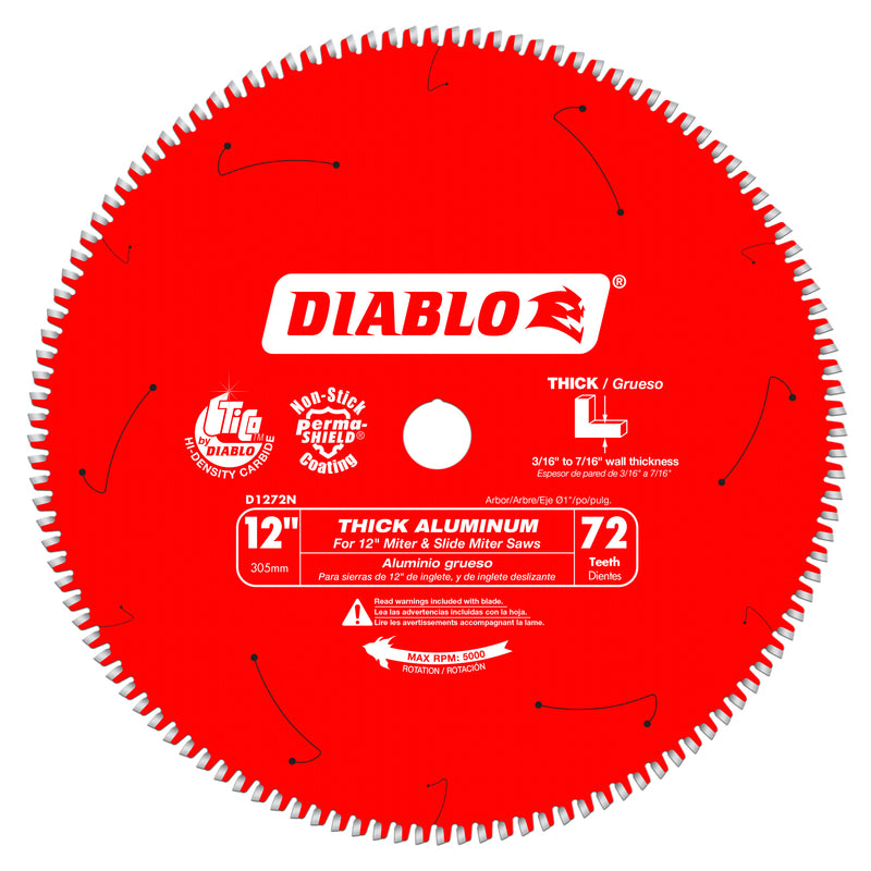 FREUD AMERICA INC, Diablo 12 in. Dia. x 1 in. Lame de scie circulaire au carbure 72 dents 1 pk