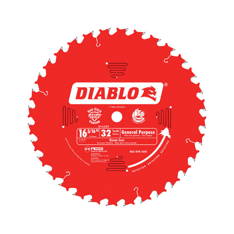 FREUD AMERICA INC, Diablo 16-5/16 in. D X 1 in. GP TiCo Hi-Density Carbide Circular Saw Blade 32 teeth 1 pk