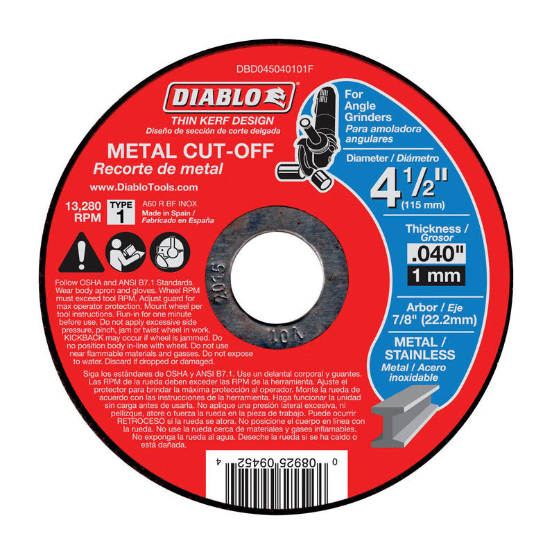 FREUD AMERICA INC, Diablo 4-1/2 in. D X 7/8 in. Disque à tronçonner en oxyde d'aluminium pour métal 25 pk