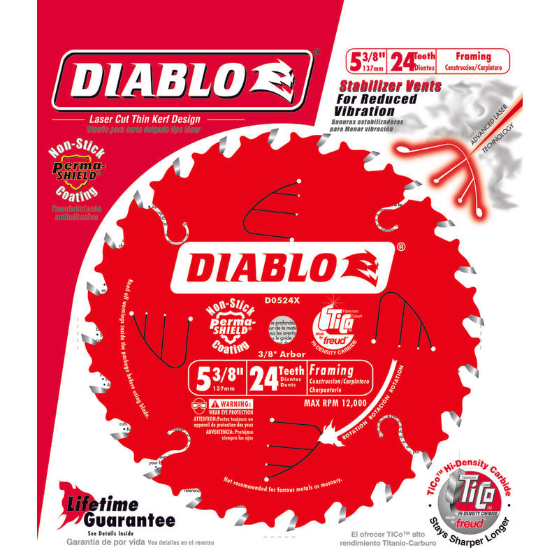 Diablo, Diablo 5-3/8 in. Dia. x 10 mm Carbide Tip Steel Framing Blade 24 teeth 1 pc.