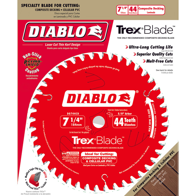 Diablo, Diablo 7-1/4 in. Dia. x 5/8 in.  Carbide Tip Circular Saw Blade 44 teeth 1 pc.