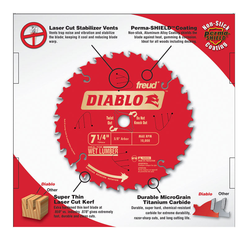 FREUD AMERICA INC, Diablo 7-1/4 in. Dia. x 5/8 in. Lame de scie de finition en titane à pointe en carbure 40 dents 1 pièce (paquet de 10)