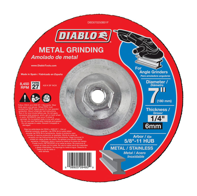 FREUD AMERICA INC, Diablo 7 in. D X 5/8-11 in. Disque à poncer les métaux à l'oxyde d'aluminium 1 pc