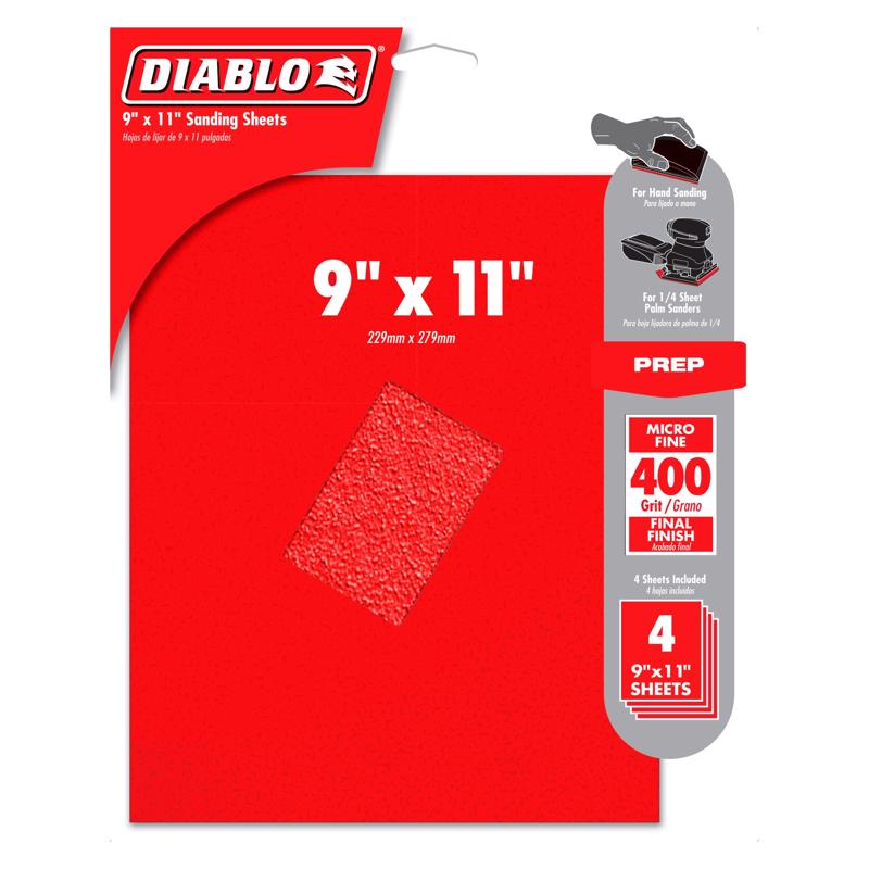 FREUD AMERICA INC, Diablo 9 in. L X 11 po. W 400 Grit Aluminum Oxide Sanding Sheet 4 pk