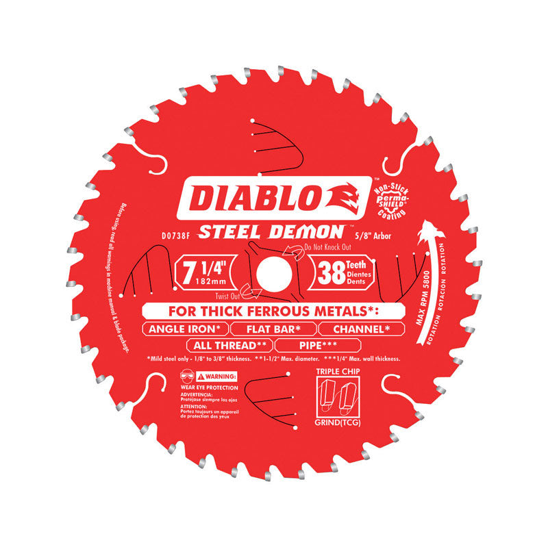 Diablo, Diablo Steel Demon 7-1/4 in. D X 5/8 in. Lame de scie au carbure 38 dents 1 pc