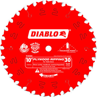 FREUD AMERICA INC, Diablo Tracking Point 10 in. D X 5/8 in. Lame de scie à refendre en carbure TiCo haute densité 30 dents 1 pk