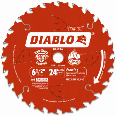 FREUD AMERICA INC, Diablo Tracking Point 6-1/2 in. D X 5/8 in. Lame de charpente TiCo en carbure haute densité 24 dents 1 pk