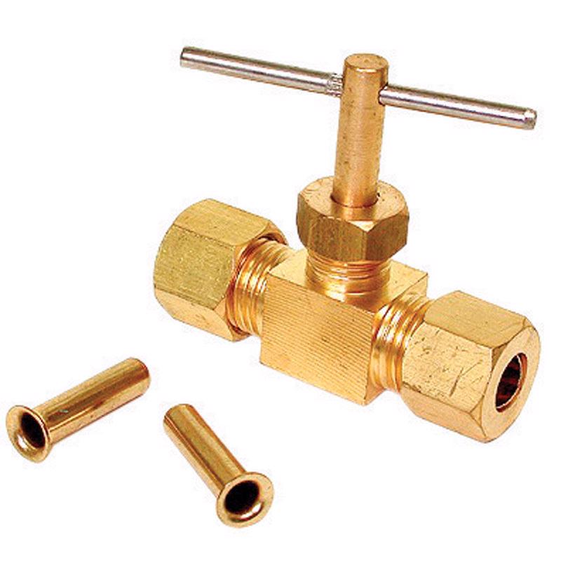 DIAL MANUFACTURING INC, Dial 1/4 in. H x 2-3/4 in. W Laiton Tan Straight Needle Valve