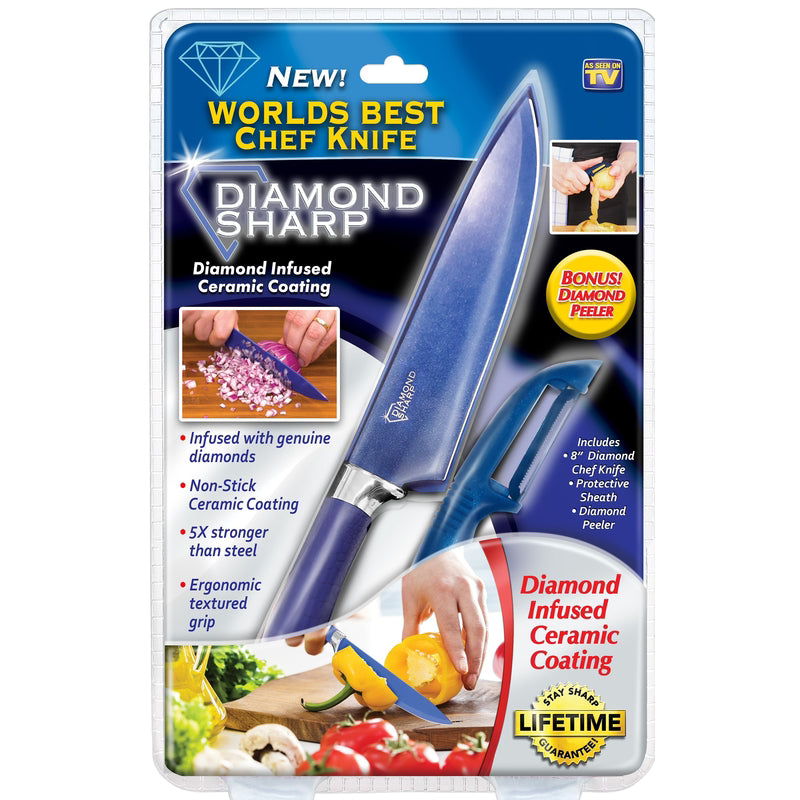 SPARK INNOVATORS CORP, Diamond Sharp BPA Free Ergonomic Textured Grip Non-Stick Ceramic Coat As Seen on TV Chef Knife 8 in.