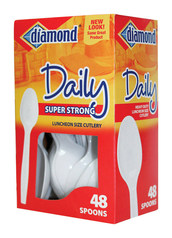 HEARTHMARK LLC, Diamond White Plastic Heavy Duty Spoons 48 pk (Pack of 12)