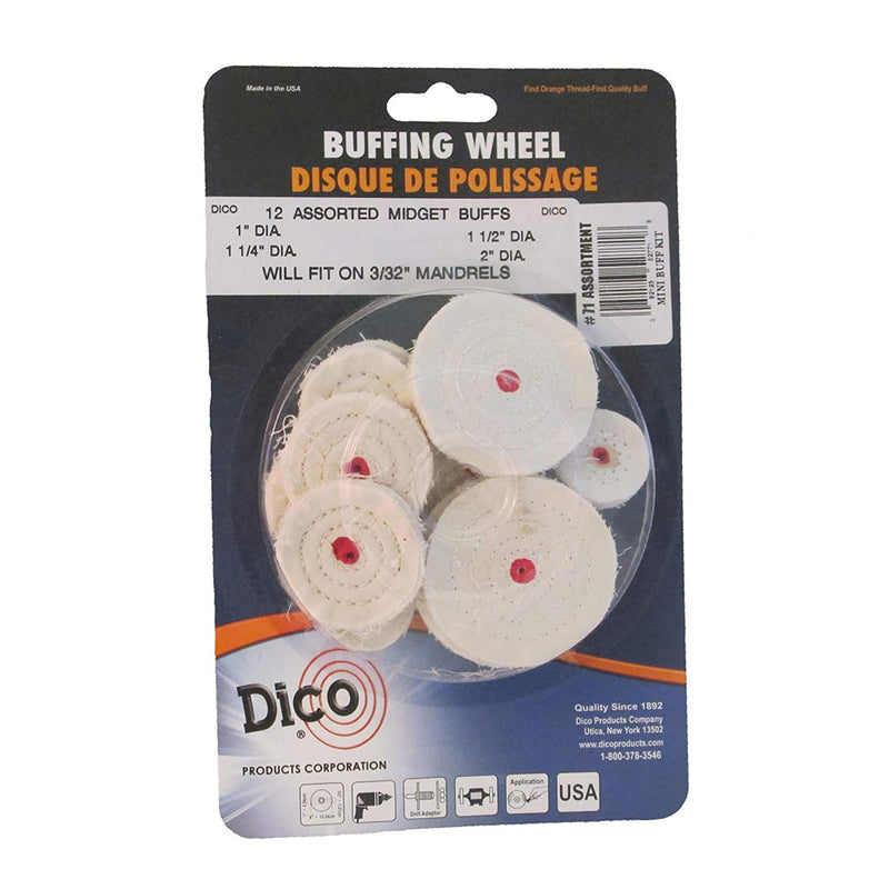 DIVINE BROTHERS COMPANY, Dico -1 in. L Cotton Midget Round Buffing Wheel Set Clean Wood 12 pc