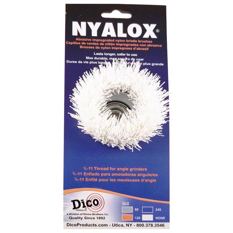 COMPAGNIE DES FRÈRES DIVINS, Dico Nyalox 3 in. Dia. x 5/8-11 in. x 1/4 Dia. Brosse à godets montée sur mandrin en nylon ondulé 12500 tr/min