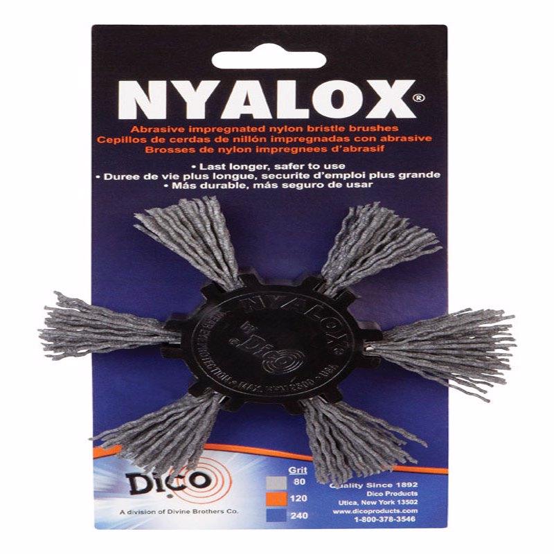 SOCIÉTÉ DES FRÈRES DIVINS, Dico Nyalox 4 in. D X 1/4 po. Brosse Roue en Oxyde d'Aluminium Brosse à Lamelles Montée sur Mandrin 80 Grit 1 pc