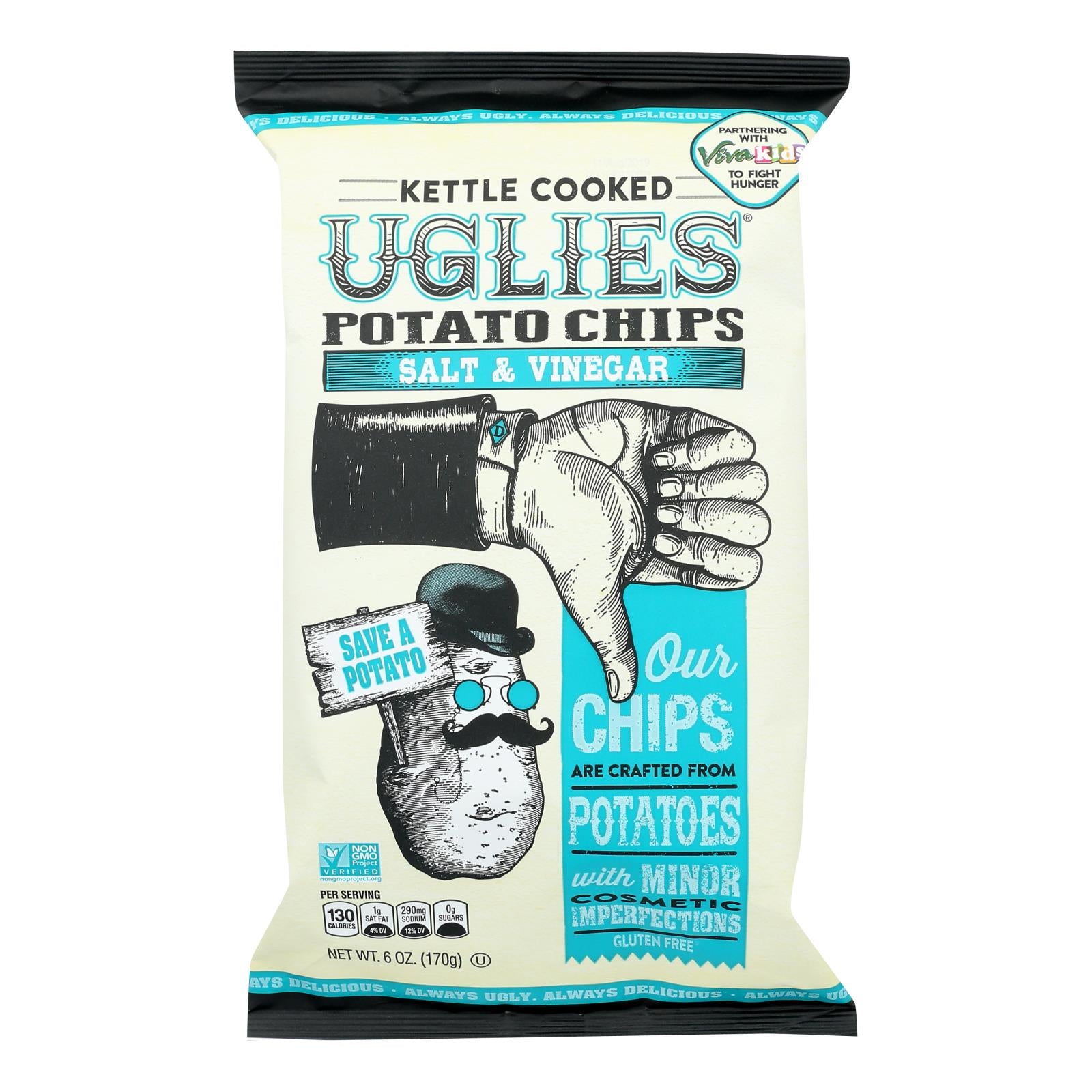 Uglies, Diffenbach's Ugly Snacks Salt And Vinegar Kettle Cooked Chips - caisse de 12 - 6 OZ (paquet de 12)