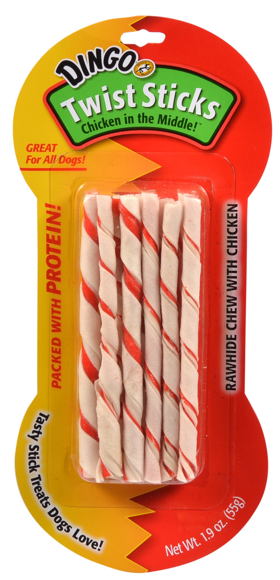 UNITED PET GROUP INC, Dingo Twist Sticks Bâtonnets en peau crue pour chiens de toutes tailles et de tous âges 10 pk