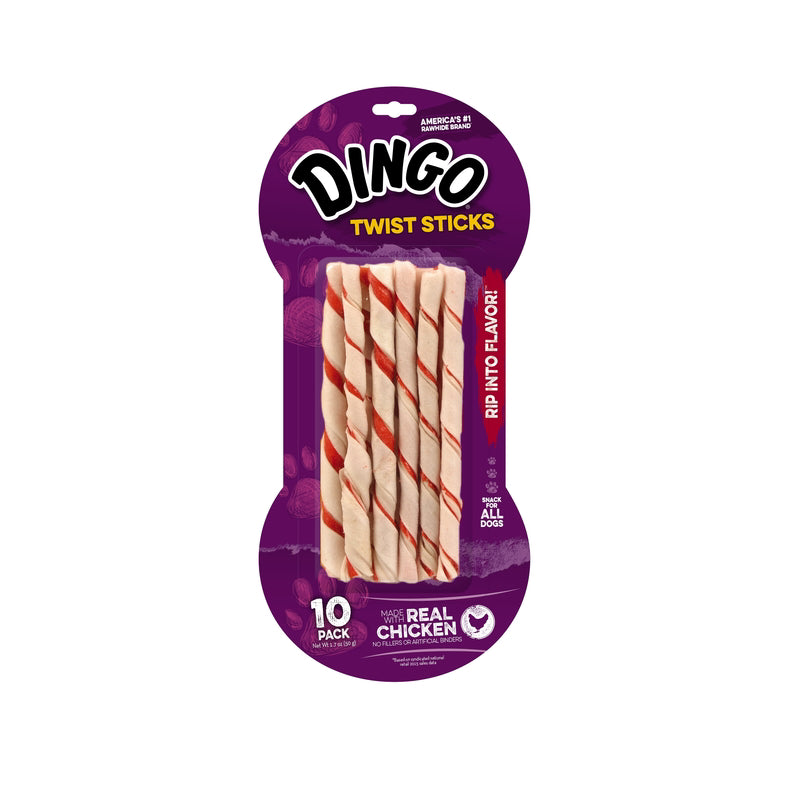 UNITED PET GROUP INC, Dingo Twist Sticks Bâtonnets en peau crue pour chiens de toutes tailles et de tous âges 10 pk