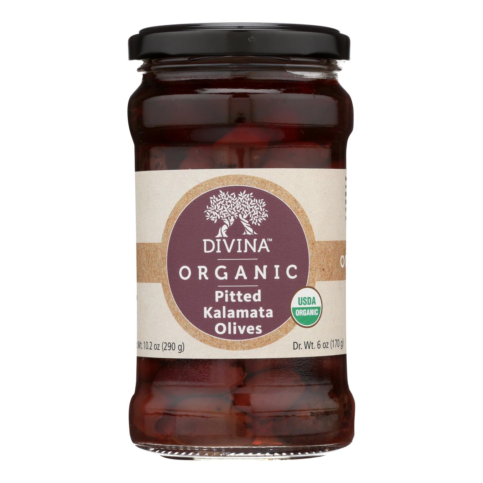 Divine, Divina - Olives Kalamata dénoyautées biologiques - caisse de 6 - 6 oz (paquet de 6)