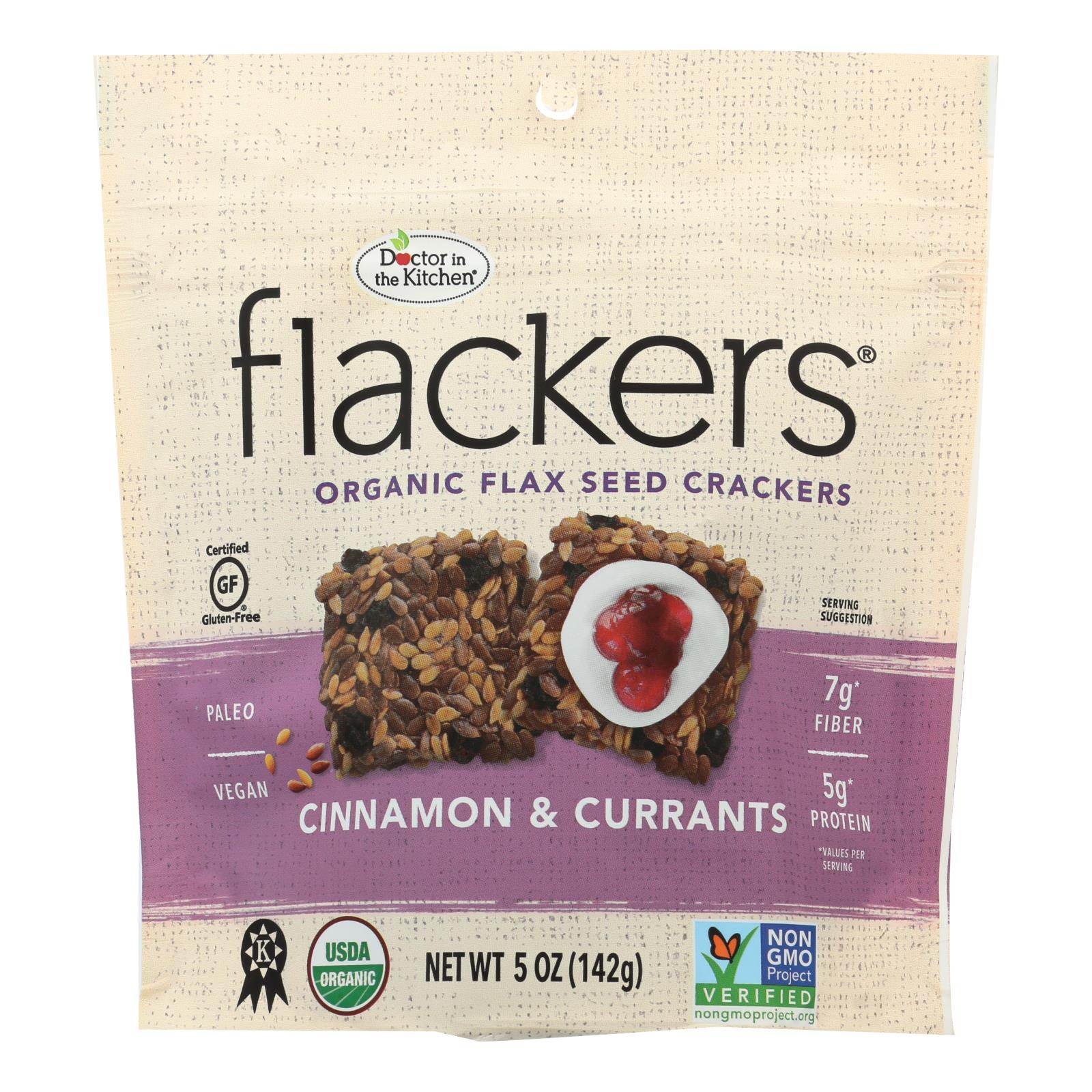 Flackers, Doctor In The Kitchen - Crackers aux graines de lin biologiques - Cannelle et groseilles - Carton de 6 - 5 oz (Carton de 6)