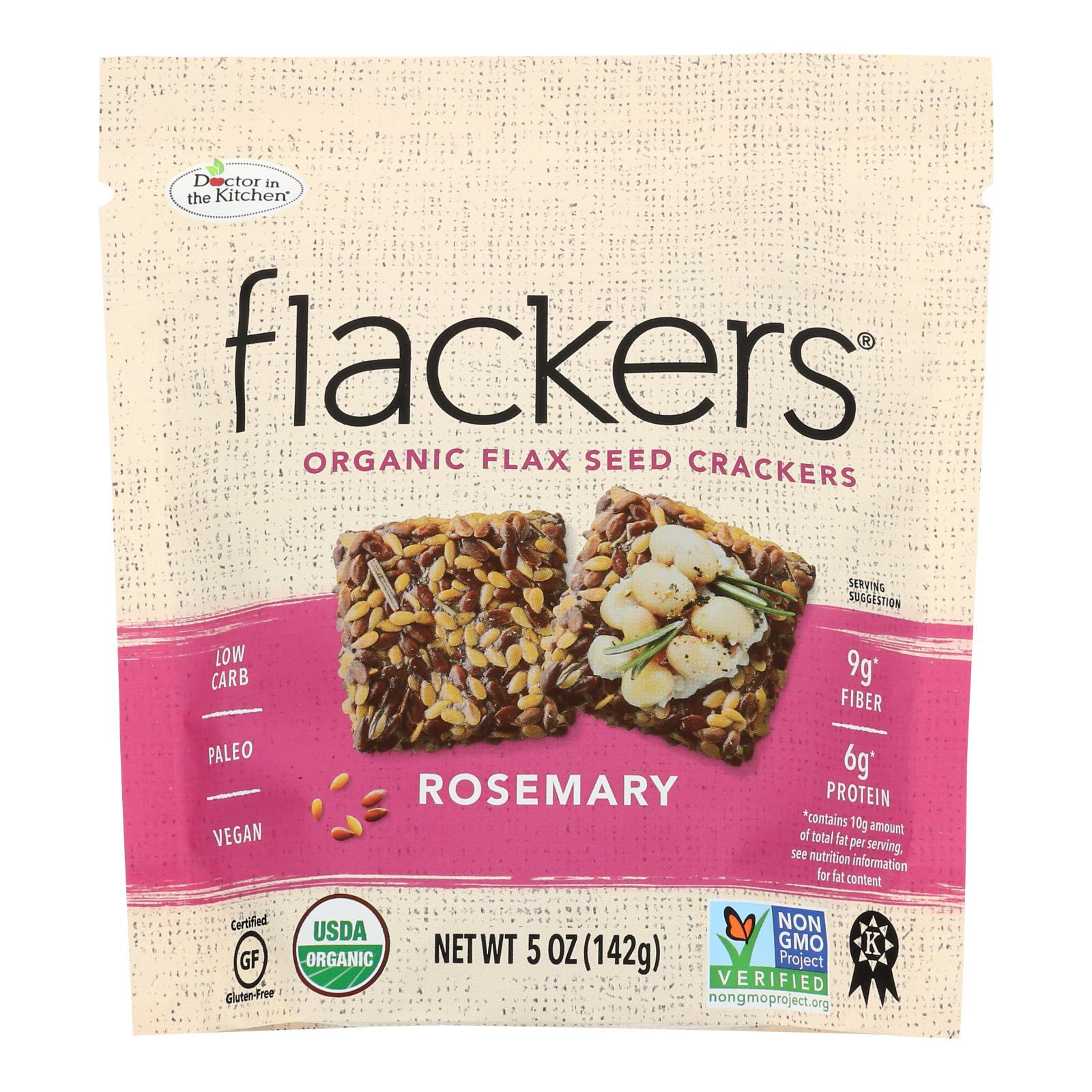 Flackers, Doctor In The Kitchen - Crackers aux graines de lin biologiques - Romarin - Caisse de 6 - 5 oz (paquet de 6)