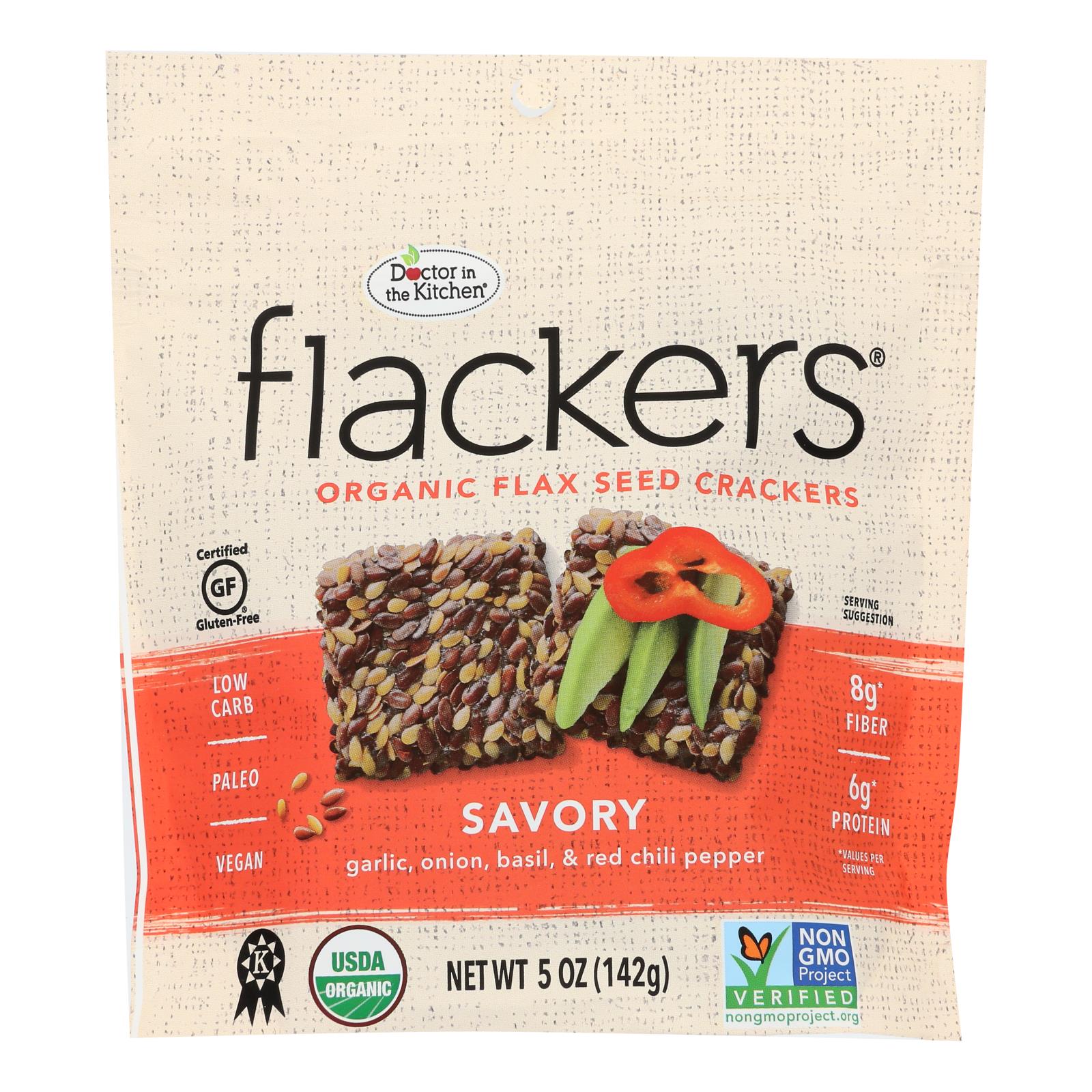 Flackers, Doctor In The Kitchen - Crackers aux graines de lin biologiques - Sarriette - Caisse de 6 - 5 oz (paquet de 6)