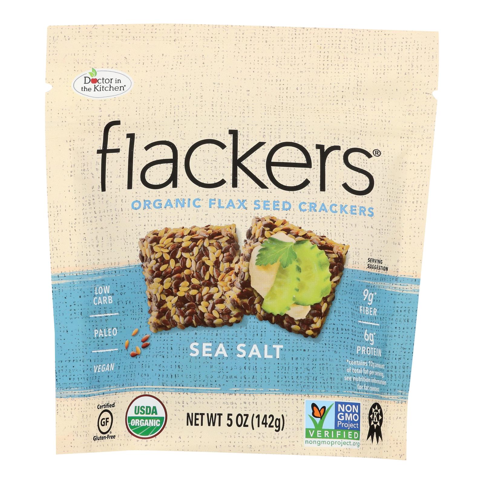 Flackers, Doctor In The Kitchen - Crackers aux graines de lin biologiques - sel de mer - caisse de 6 - 5 oz (paquet de 6)