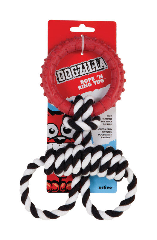 DOSKOCIL MANUFACTURING CO INC, Dogzilla - Jouet pour chien en caoutchouc multicolore avec corde et anneau, taille moyenne 1 pqt