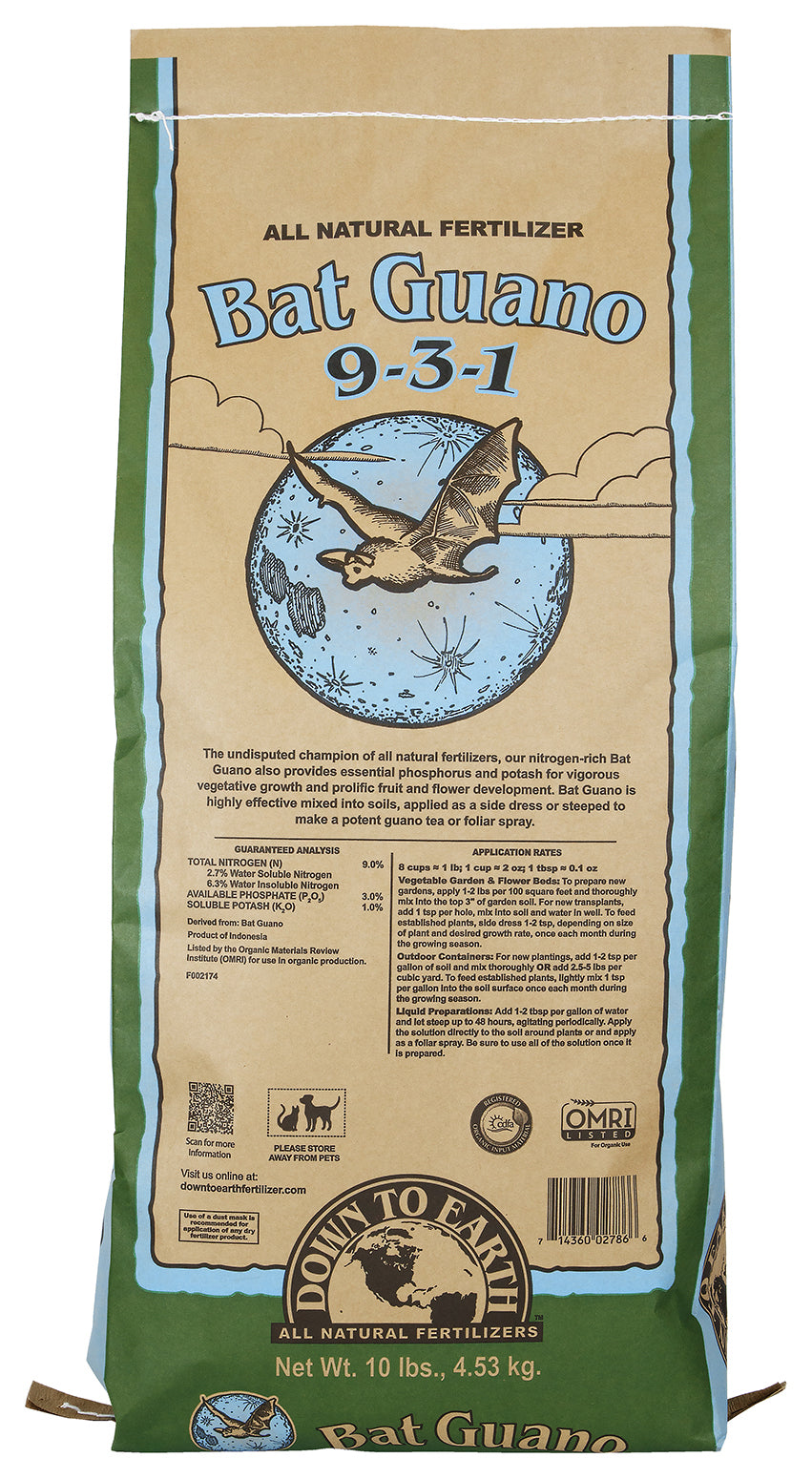 Les Distributeurs Terriens Inc, Down To Earth 02786 10 Lbs Bat Guano All Natural Fertilizer 9-3-1 (Engrais naturel à base de guano de chauve-souris)