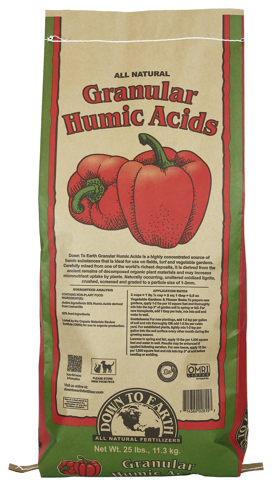 Les Distributeurs Terriens Inc, Down To Earth 02815 25 Lbs Granular Humic Acids All Natural (Acides humiques granulaires entièrement naturels)