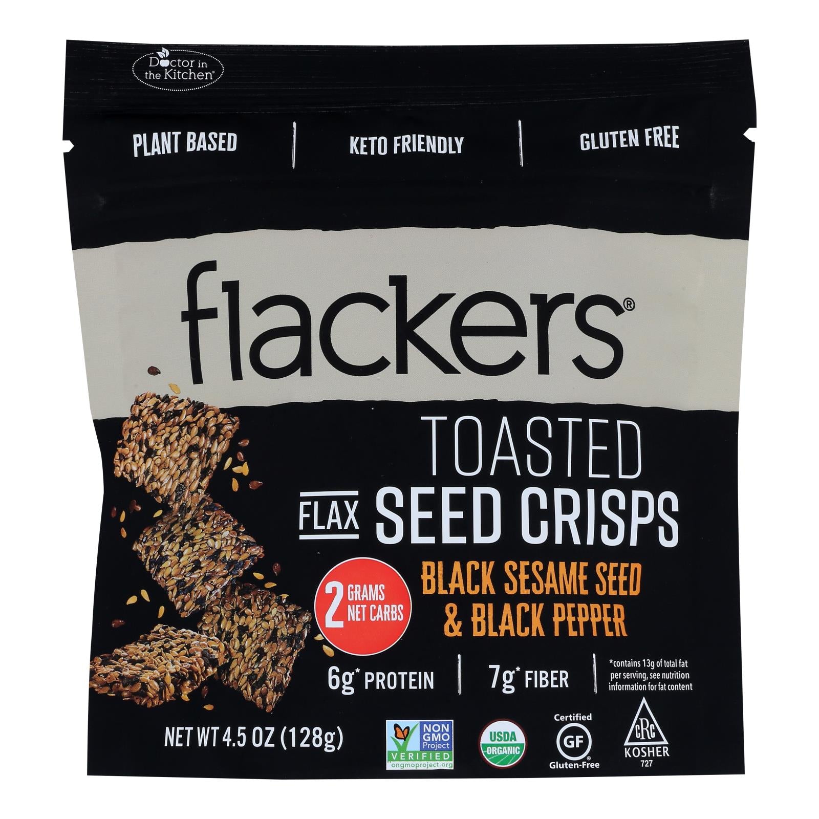 Flackers, Dr. In The Kitchen - Flackers Sésame Noir Pepp - Carton de 6 - 4.5 OZ (Pack de 6)