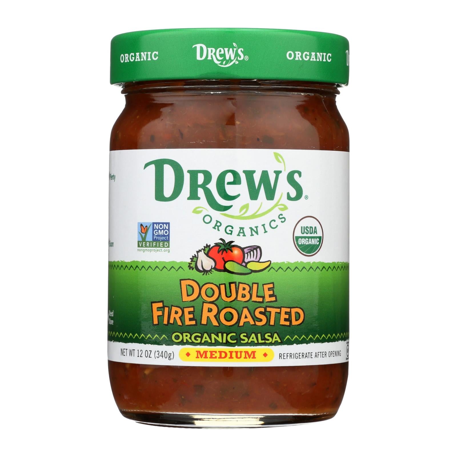 Drew's Organics, Drew's Organics Salsa Double Fire Roasted - 12 Oz. - Caisse de 6 (Paquet de 6)