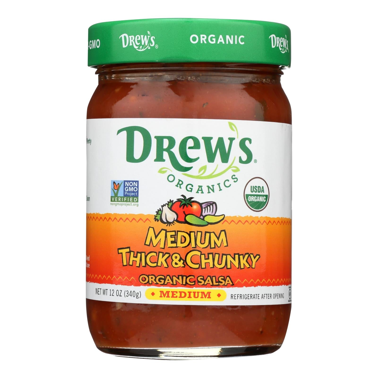 Drew's Organics, Drew's Organics Salsa moyennement épaisse et avec morceaux - 12 Oz. - Caisse de 6 (Paquet de 6)