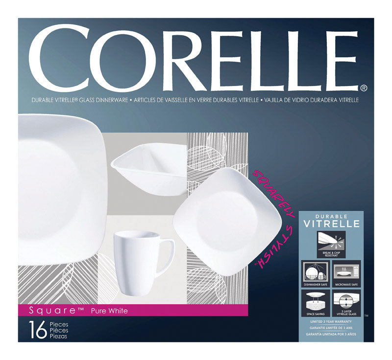 INSTANT BRANDS LLC, Ensemble de vaisselle Corelle en verre blanc pur 16 pièces