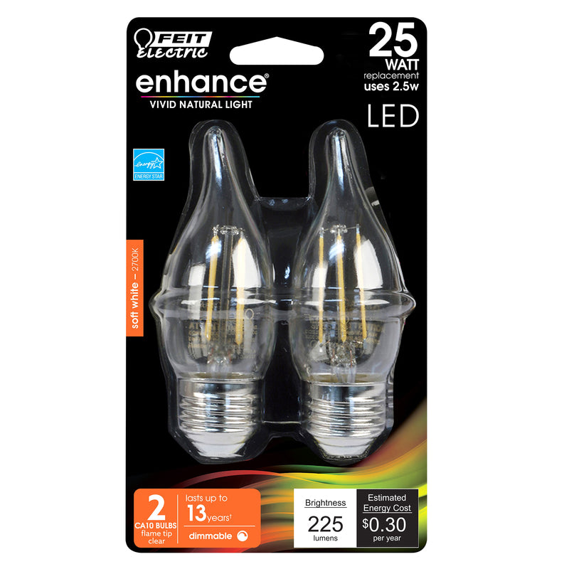 FEIT ELECTRIC CO, Feit Electric Ampoule décorative LED à culot moyen transparent 2.2W 120V 200 lm. 2700K, 1.35 Dia. x 4.3 L in.